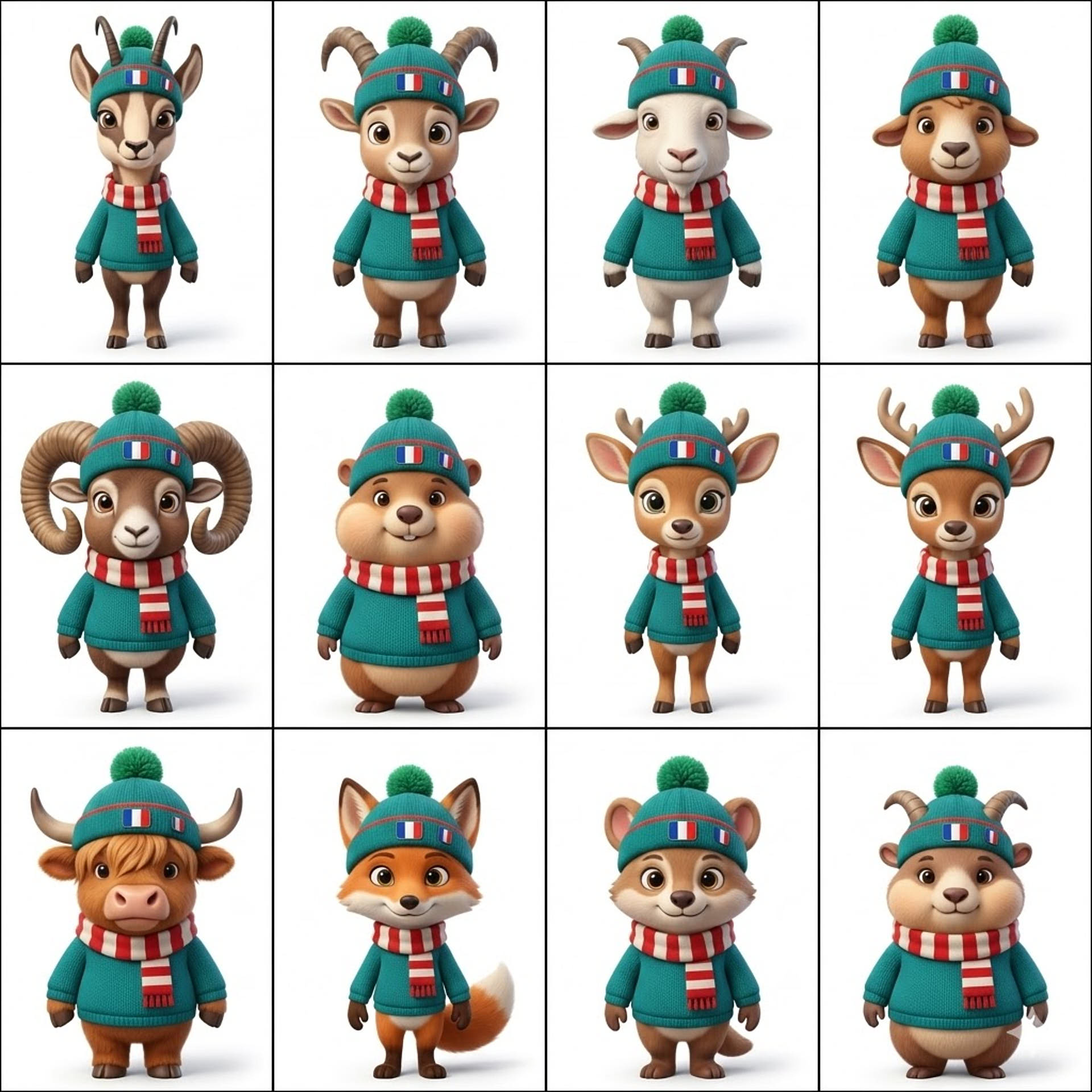Recherche de concept, douze variantes de personnages