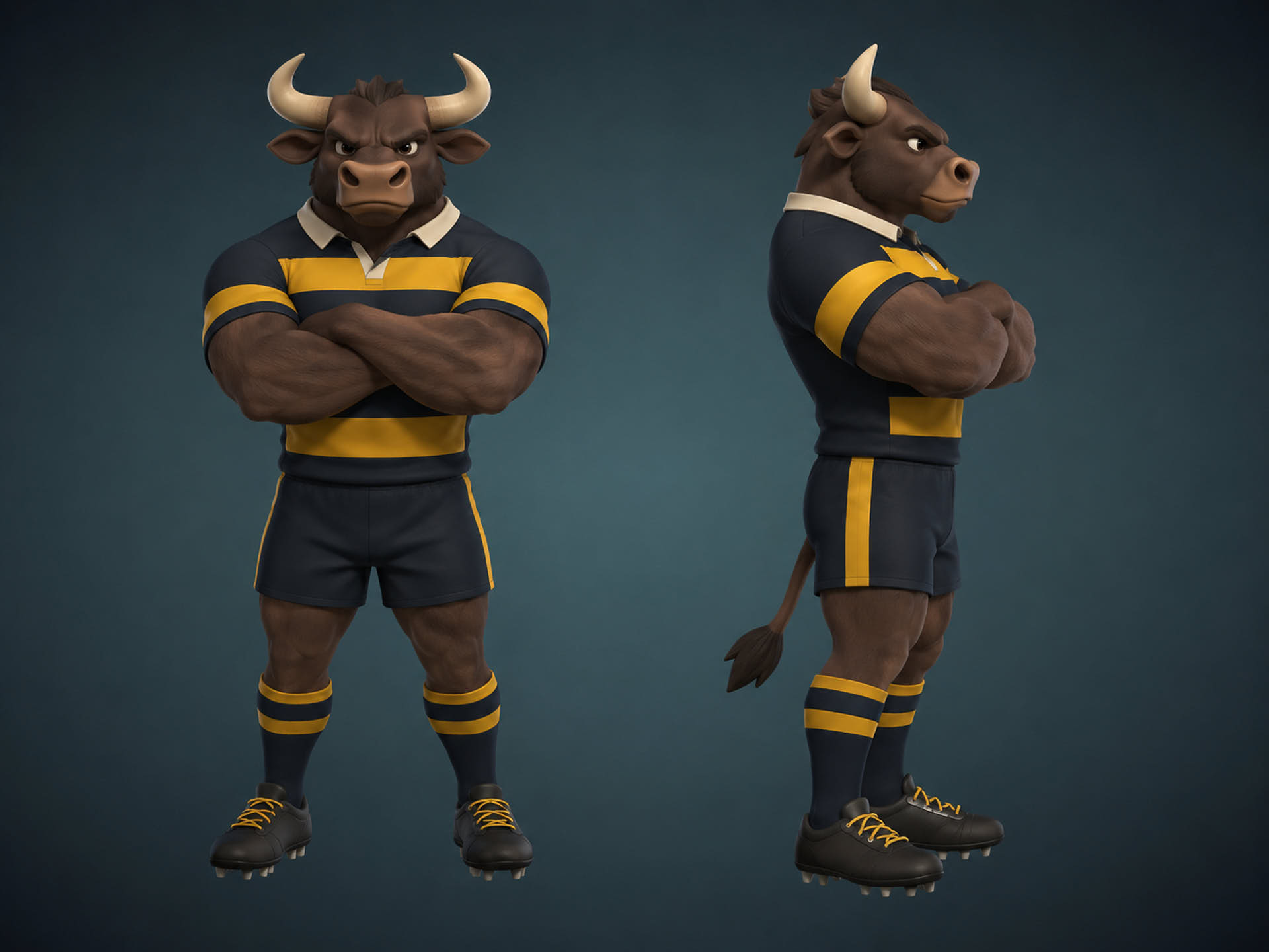 Mascotte 3D de taureau rugbyman