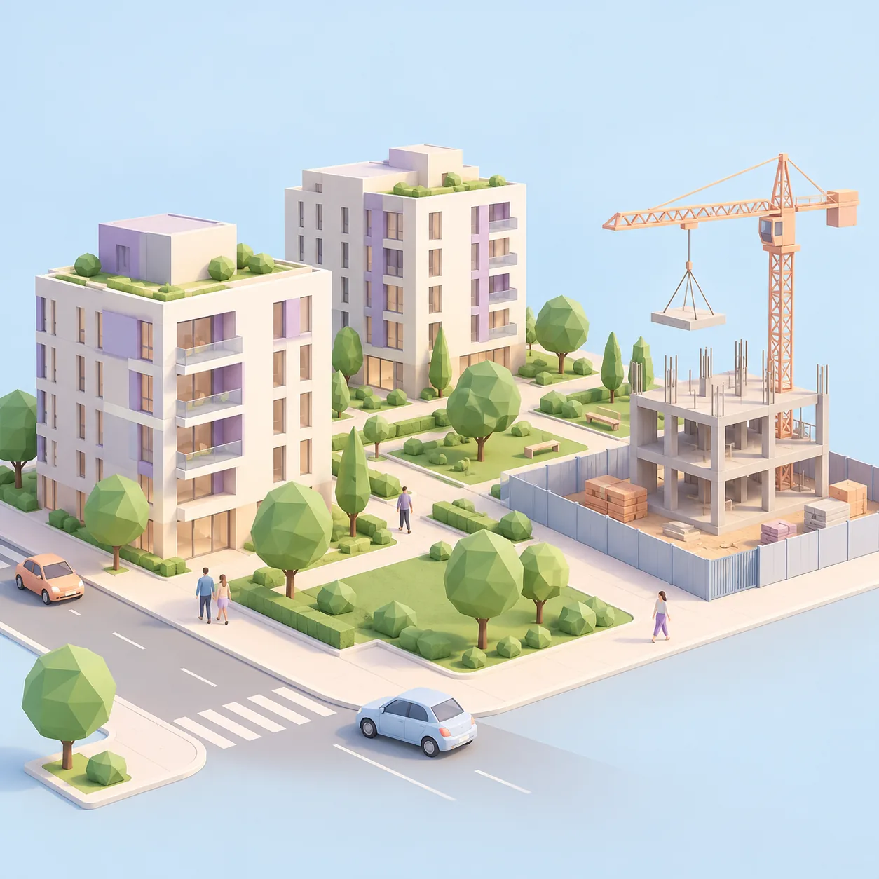 Illustrated 3D map: property and construction
