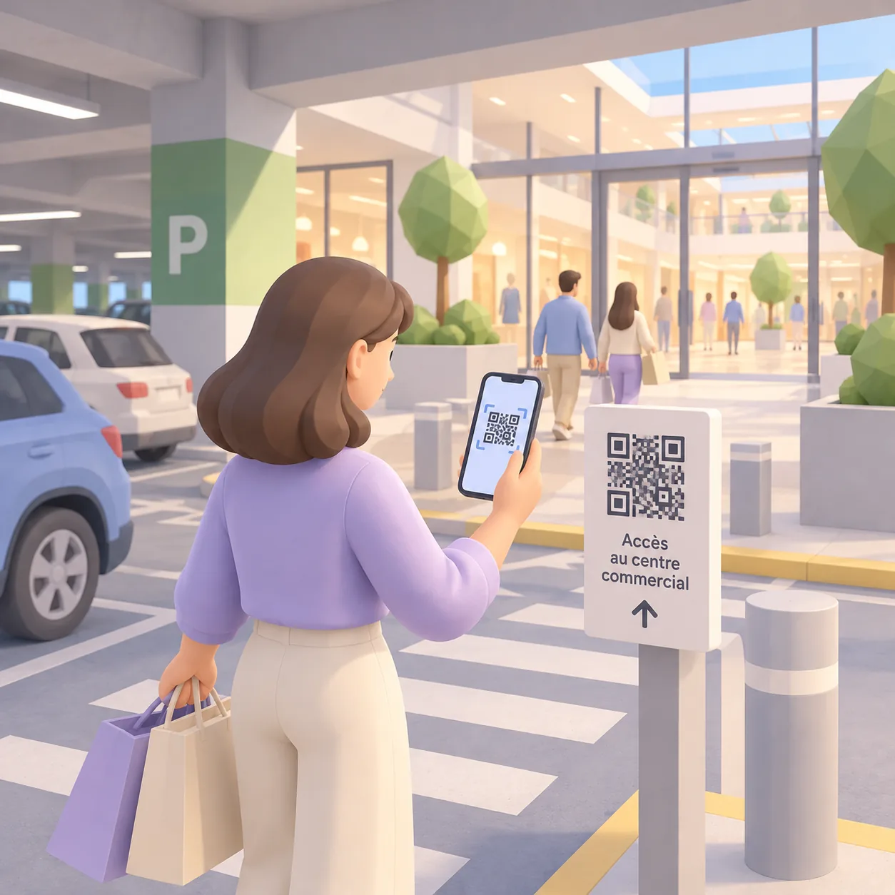 A shopper scans the Cartomapix QR code on leaving the shopping centre car park