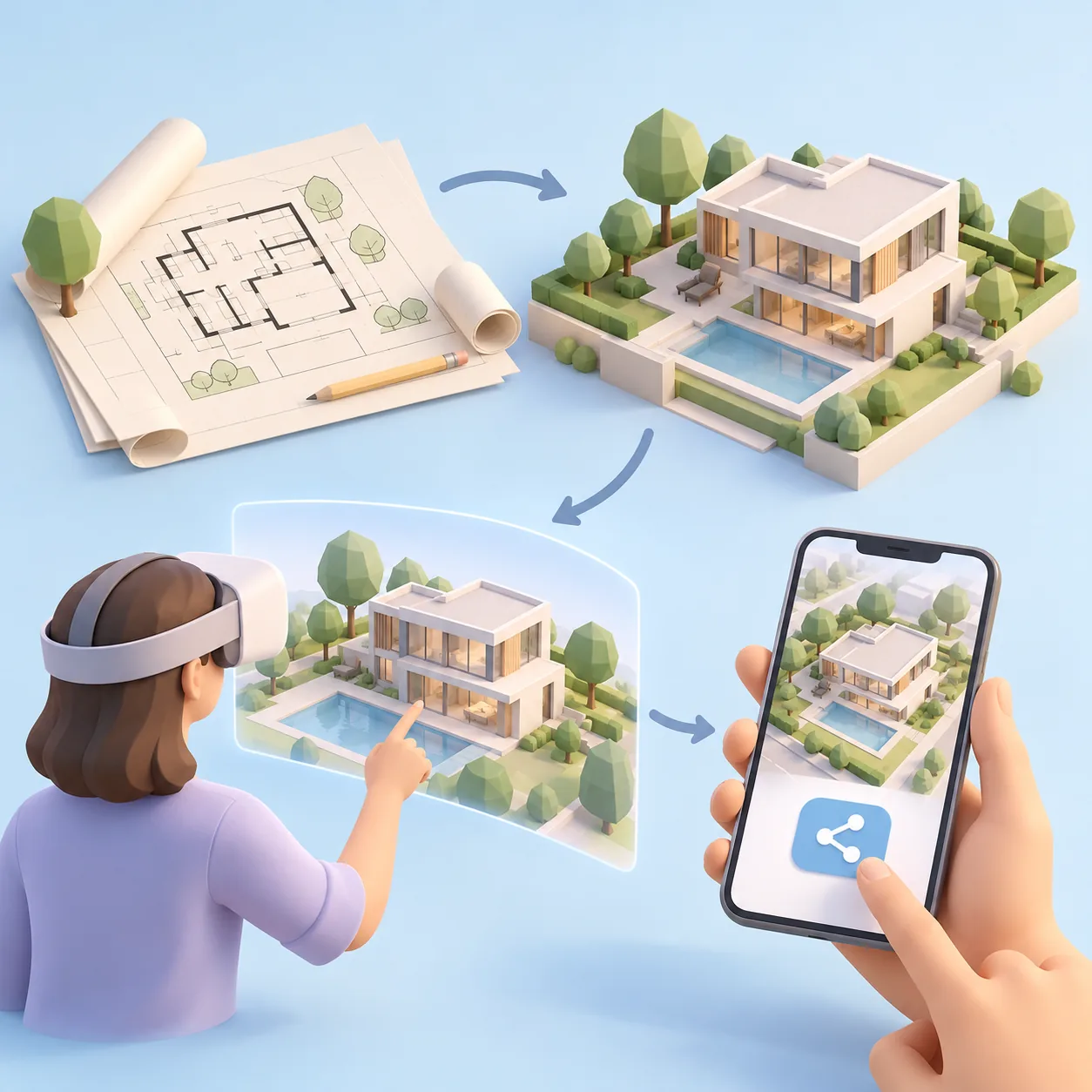 Les étapes, du plan à la visite sur téléphone et en casque