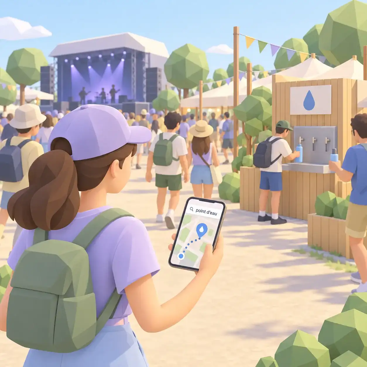 Cartomapix map: searching for a water point at a festival