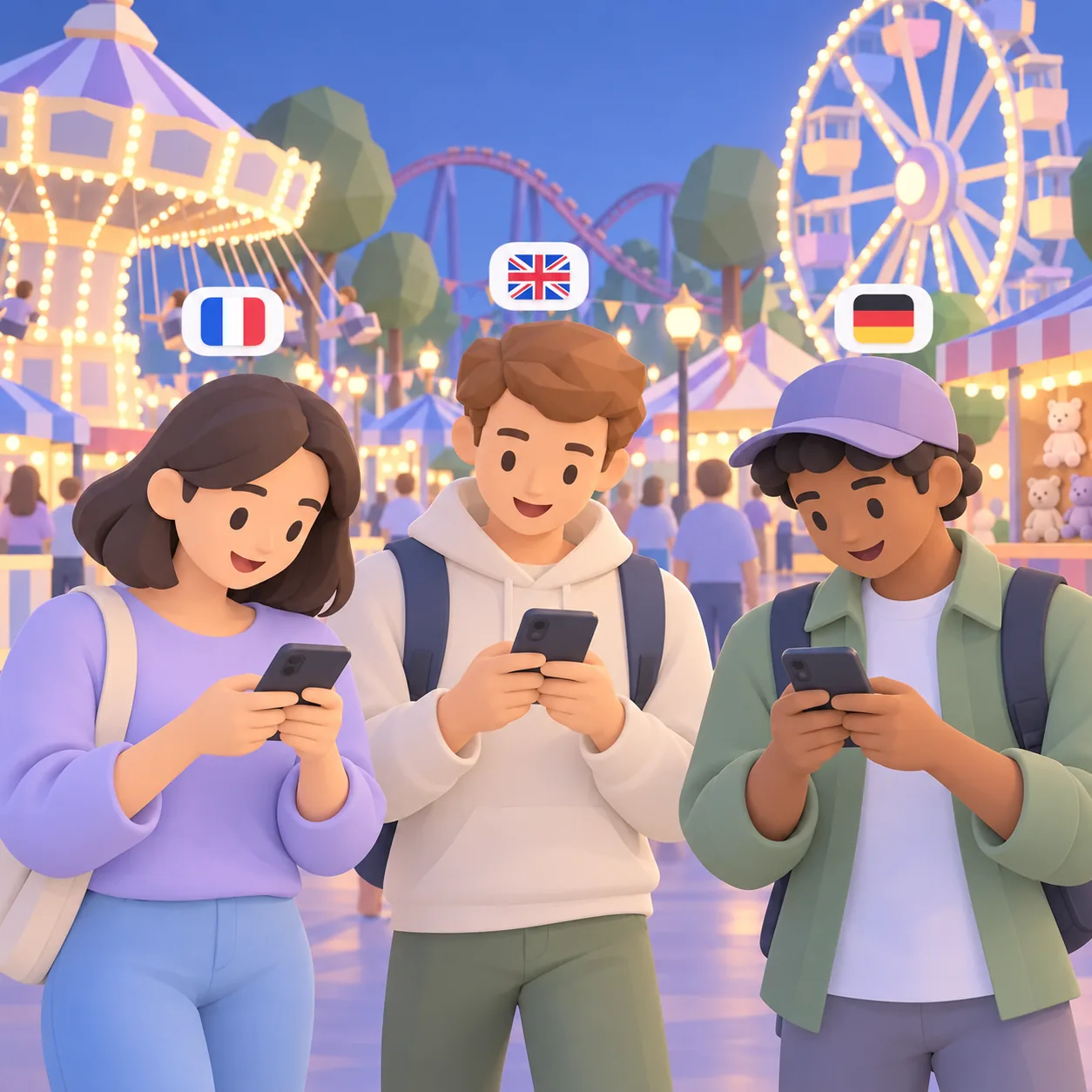 Carte Cartomapix multilingue dans une fête foraine de nuit