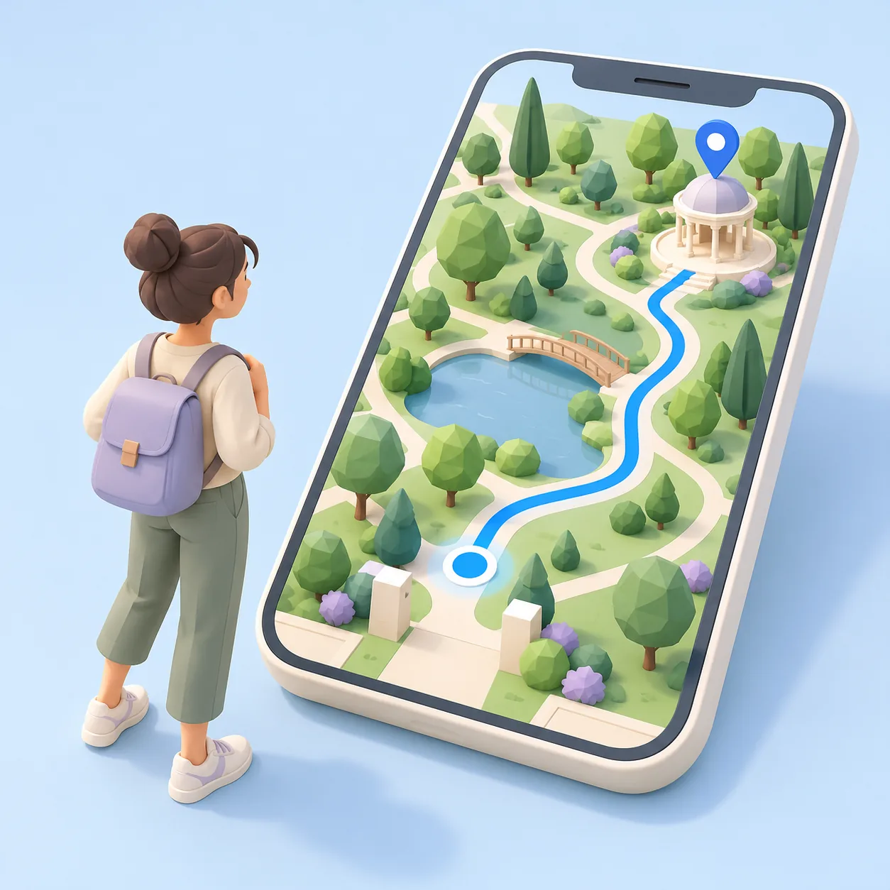 A visitor follows her route on the 3D map on her phone