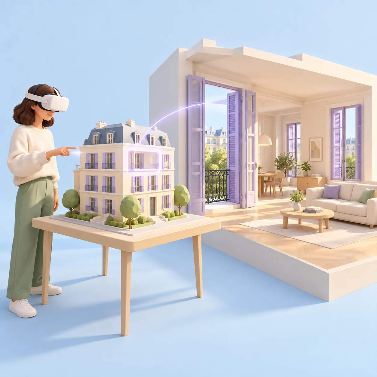 A 3D model that opens into an immersive interior