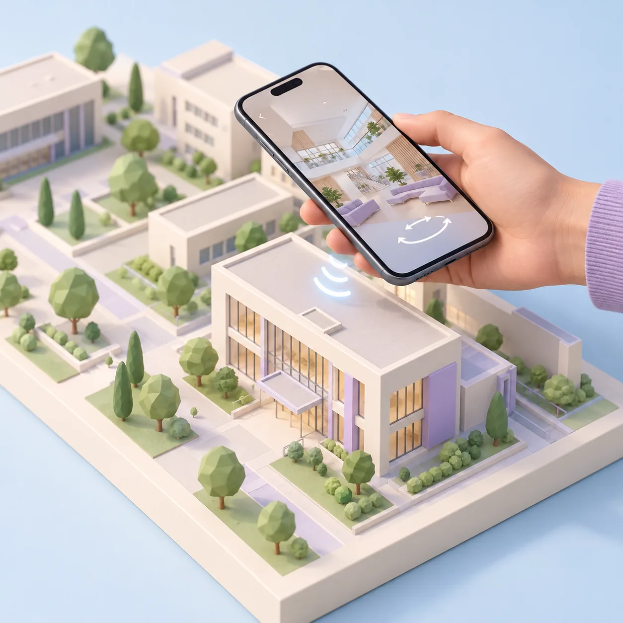 Holding a phone near a miniature building opens its content