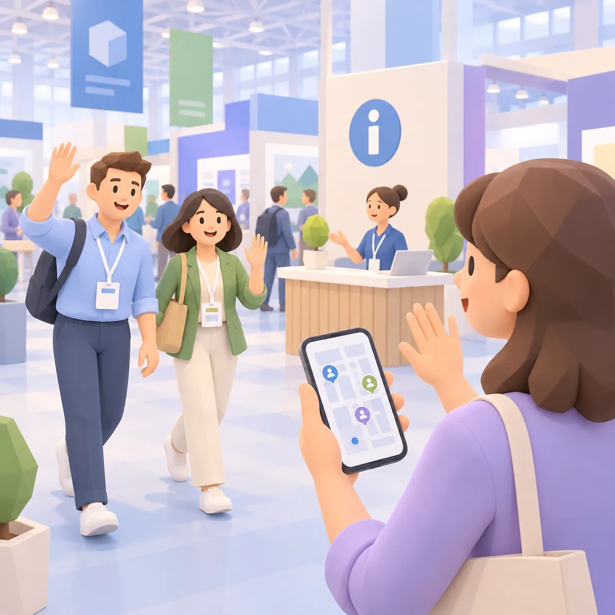 Carte Cartomapix : des collègues se retrouvent dans le hall d'un salon