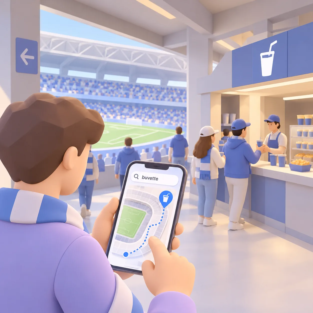 Cartomapix map: searching for a refreshment stand in a stadium