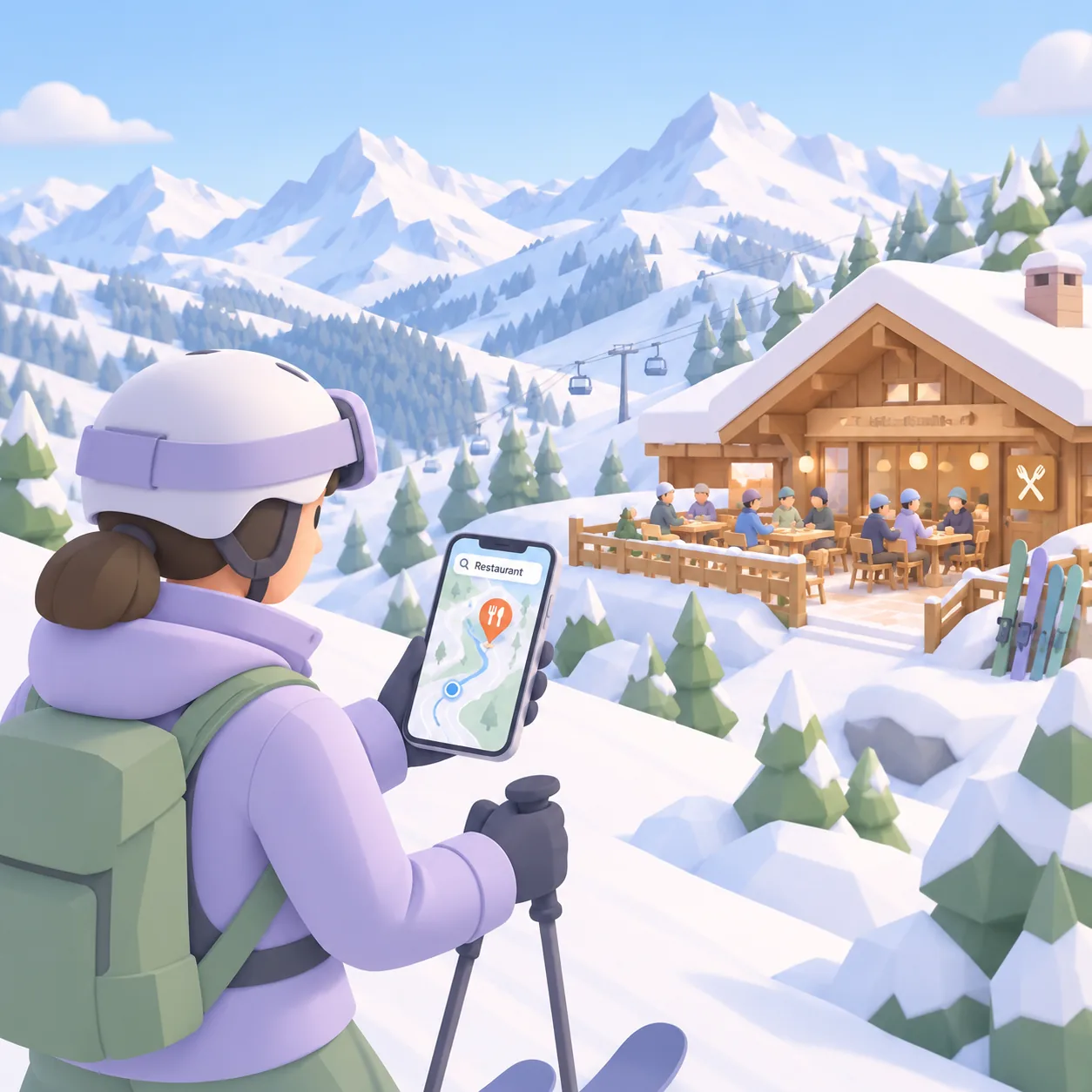 Carte Cartomapix : recherche d'un restaurant d'altitude en station de ski