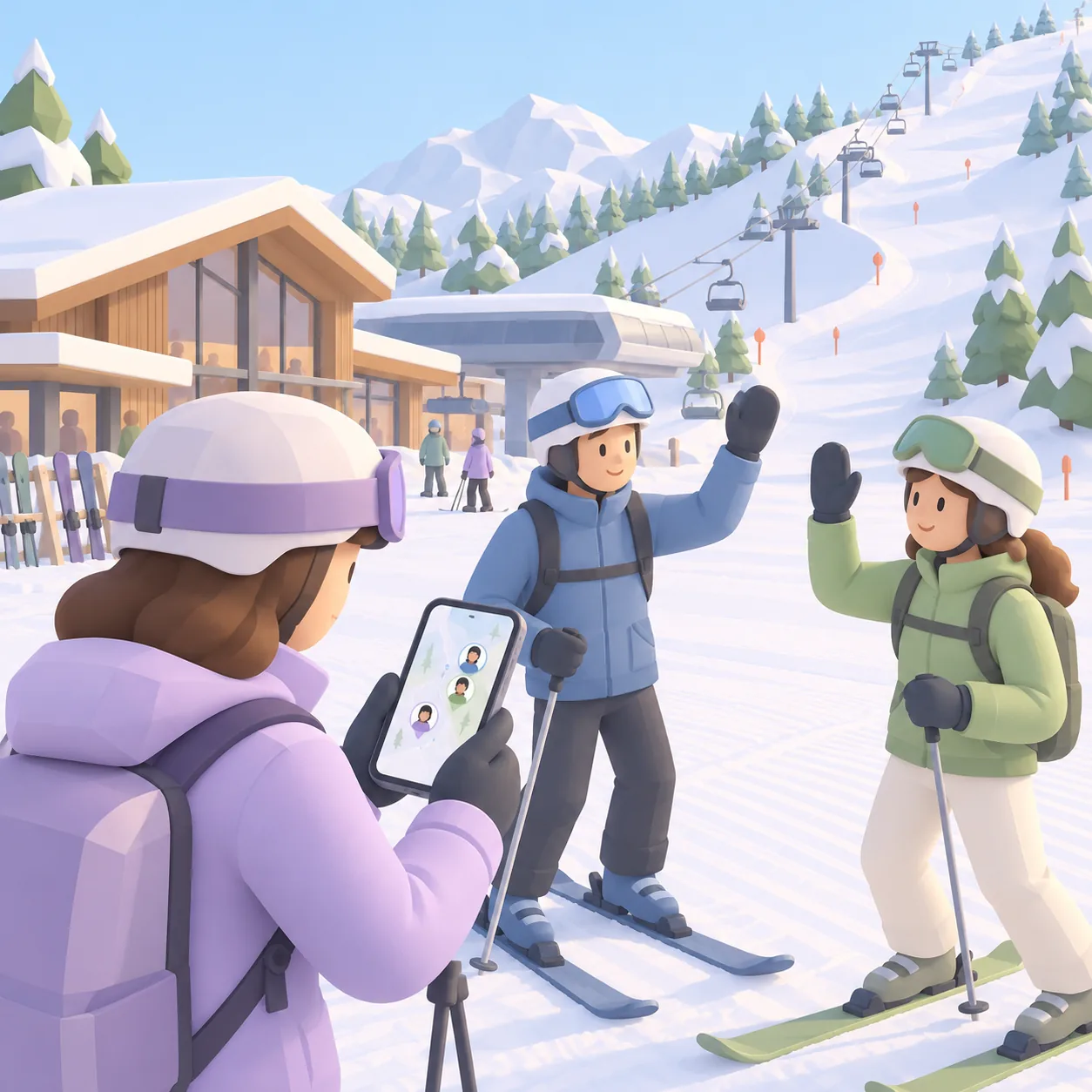 Carte Cartomapix : des skieurs se retrouvent en bas des pistes