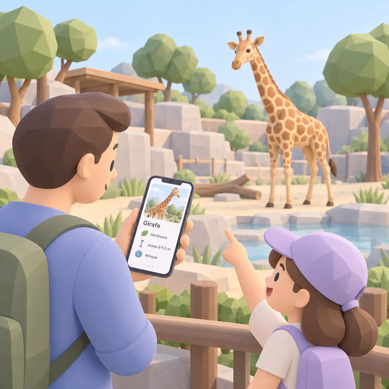 Carte Cartomapix : fiche de la girafe devant son enclos